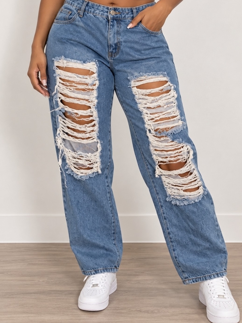 Fashion Nova Light Blue Ripped Boyfriend Jeans